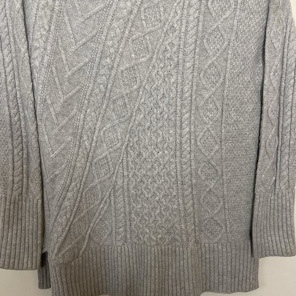 J. CREW Gray Cable Knit Patchwork Tunic Sweater Wool Chunky Knit Fisherman - XL - Picture 3 of 9